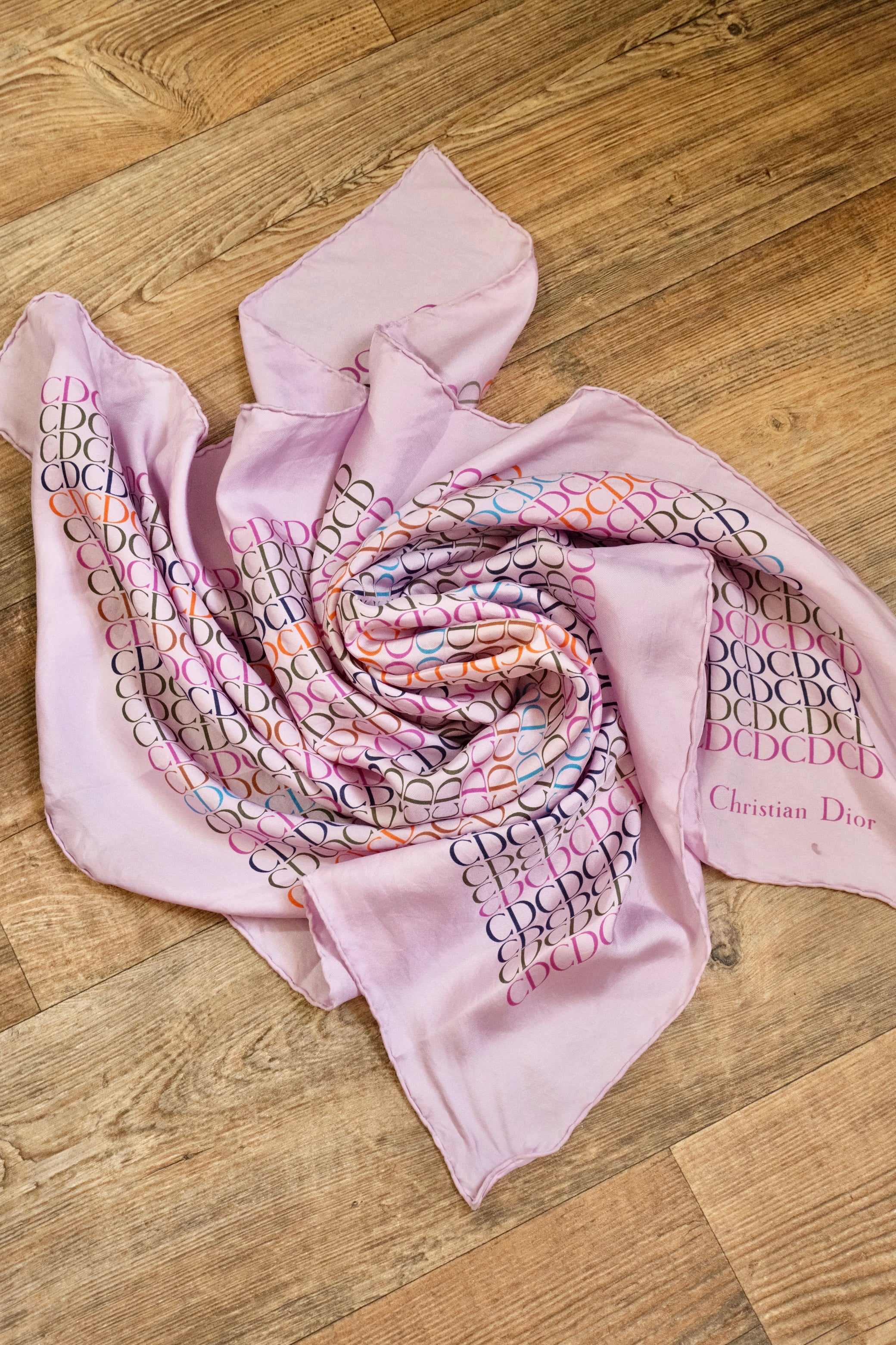 1970s Vintage Christian Dior CD Silk Scarf