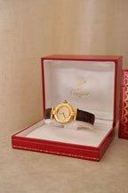 Vintage Ladies 1993 Cartier Must de Cartier Vermeil Watch Gold Plated Ladies Watch, Brown Leather Strap, Luxury Timepiece Box & Papers