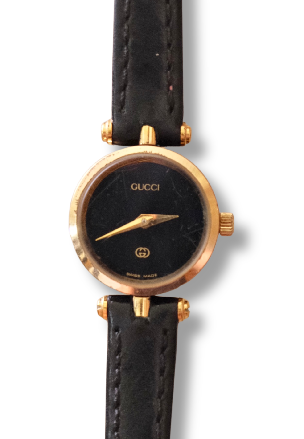 1990s Ladies Vintage 2000L Gucci Gold Leather Wristwatch Working