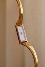 Vintage Gucci 1500L Gold Bangle Watch with Mother of Pearl Dial, 90s Quartz Working in Box