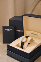 Ladies Raymond Weil Vintage Genève 9955 18k Gold Plated Quartz Watch With Authentic  Blue Cabochon Sapphire Crown with Box and Papers