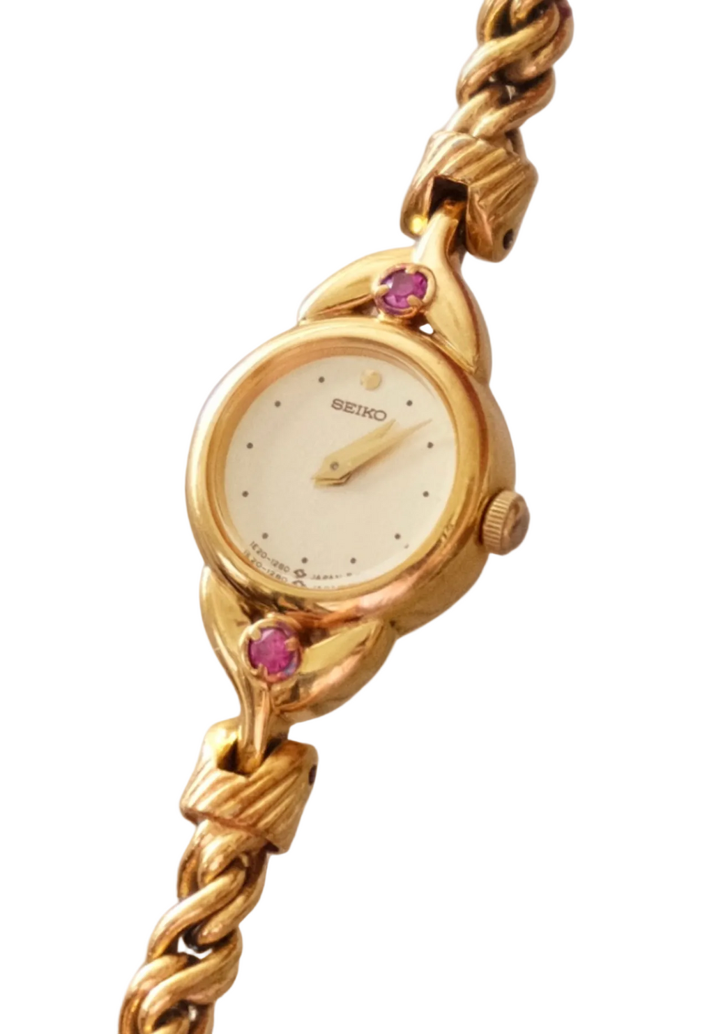 Vintage Seiko Gold Plated Quartz Watch - Rubies, Twisted Chain Bracelet