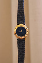 90s Ladies Gold-Plated Gucci 3000L Quartz Watch with Black Leather Strap in Box