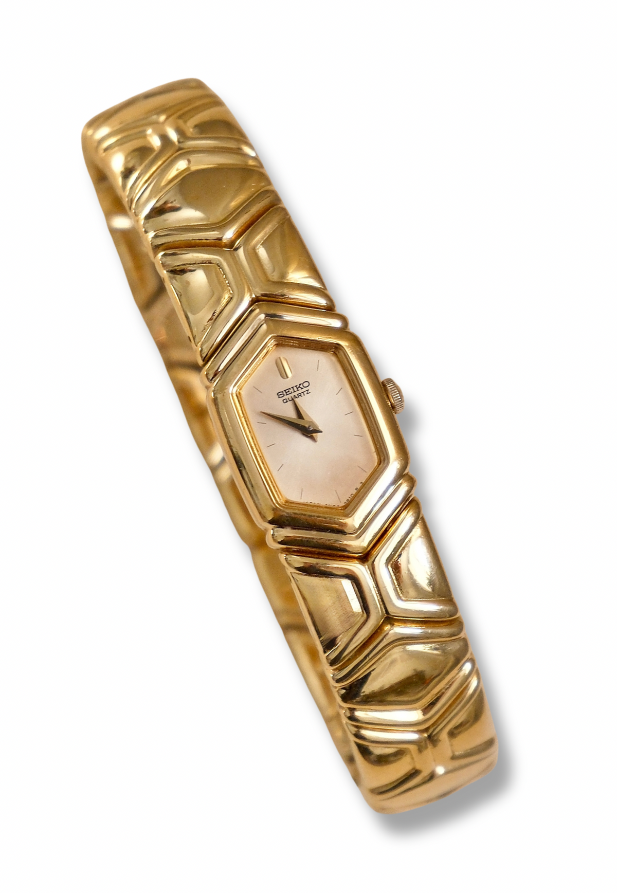 Vintage 1990s Seiko Ladies Hexagonal Quartz Watch Gold Plated Bracelet Style