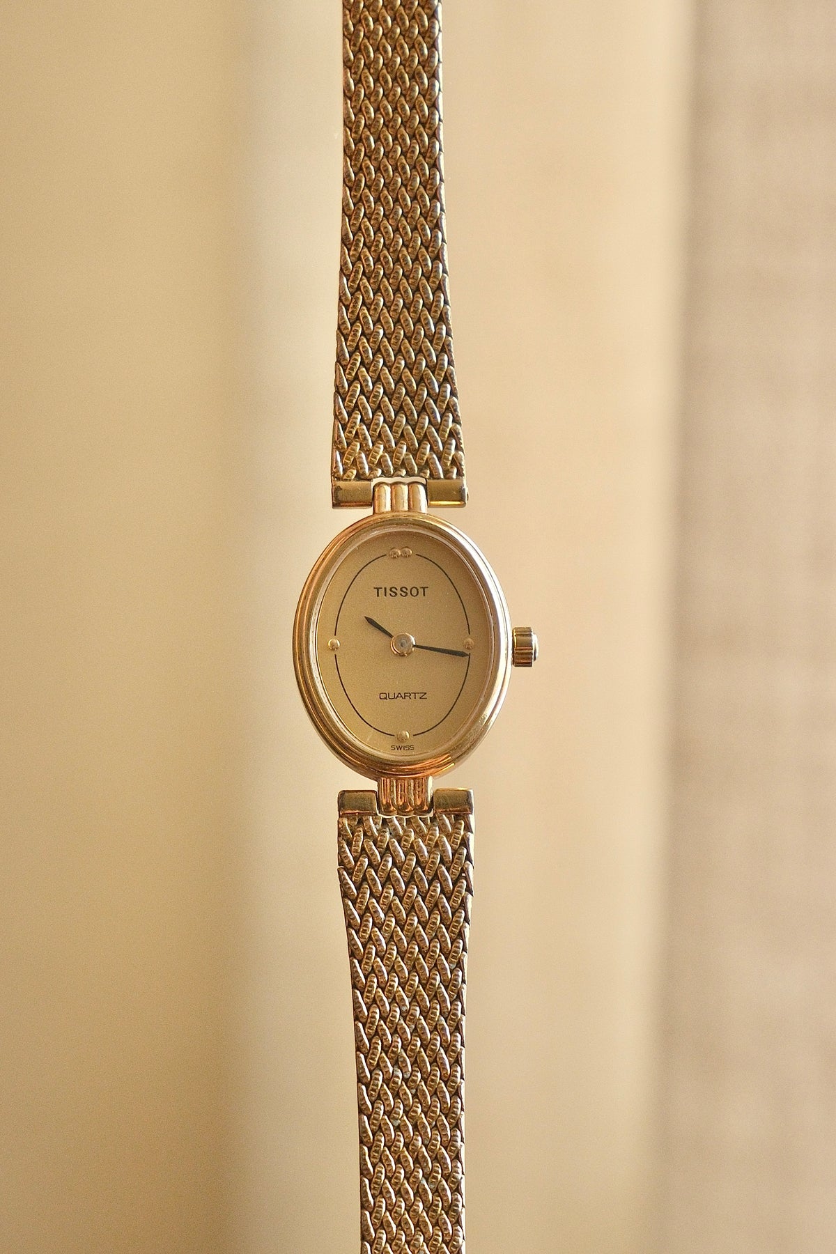80s Vintage Ladies Gold Oval and Petite Tissot Watch Quartz Working