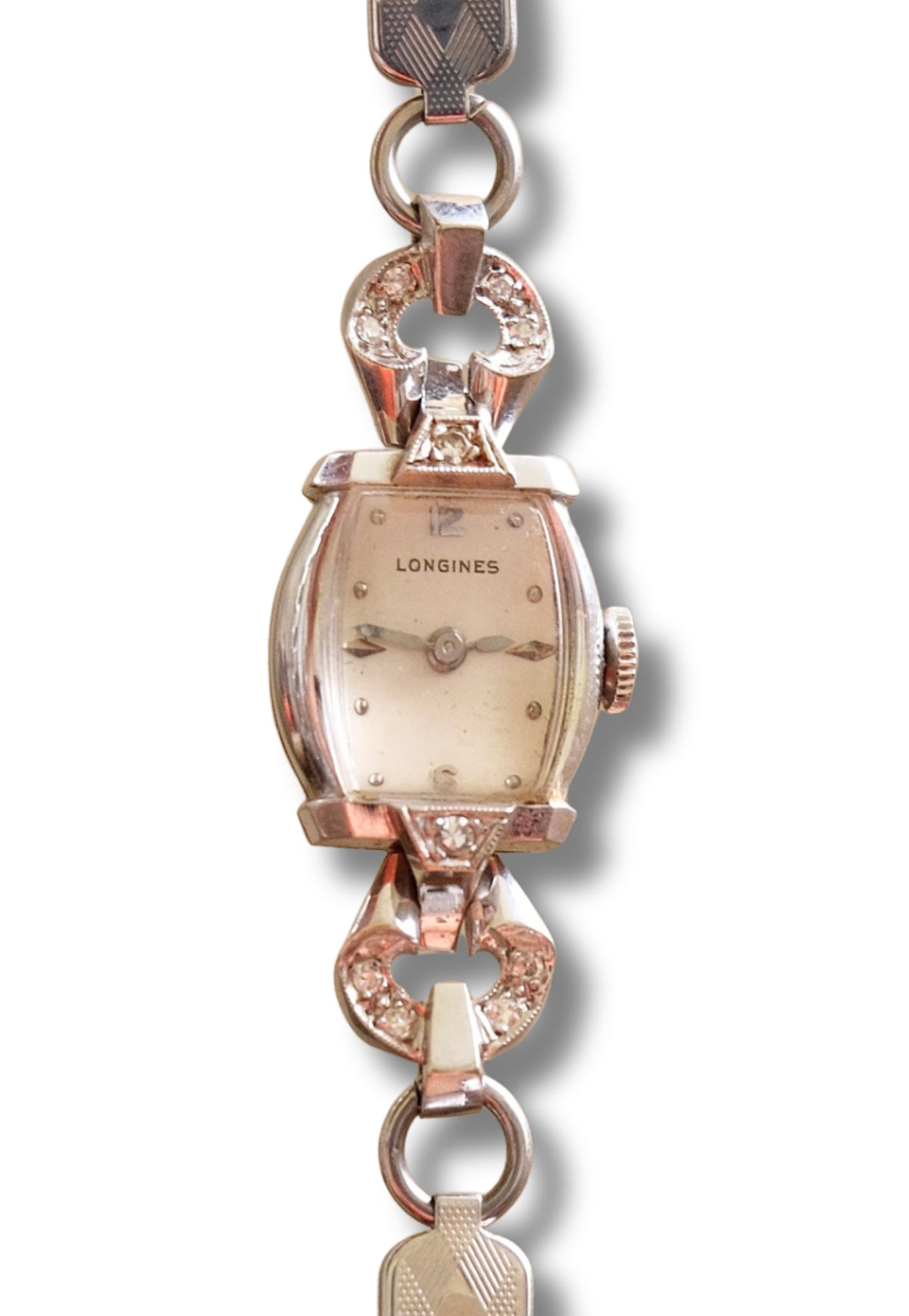 Rare Vintage Longines 14K White Gold Diamond Ladies Watch – Art Deco Style 1950s Swiss 17 Jewel Manual Wind Wristwatch