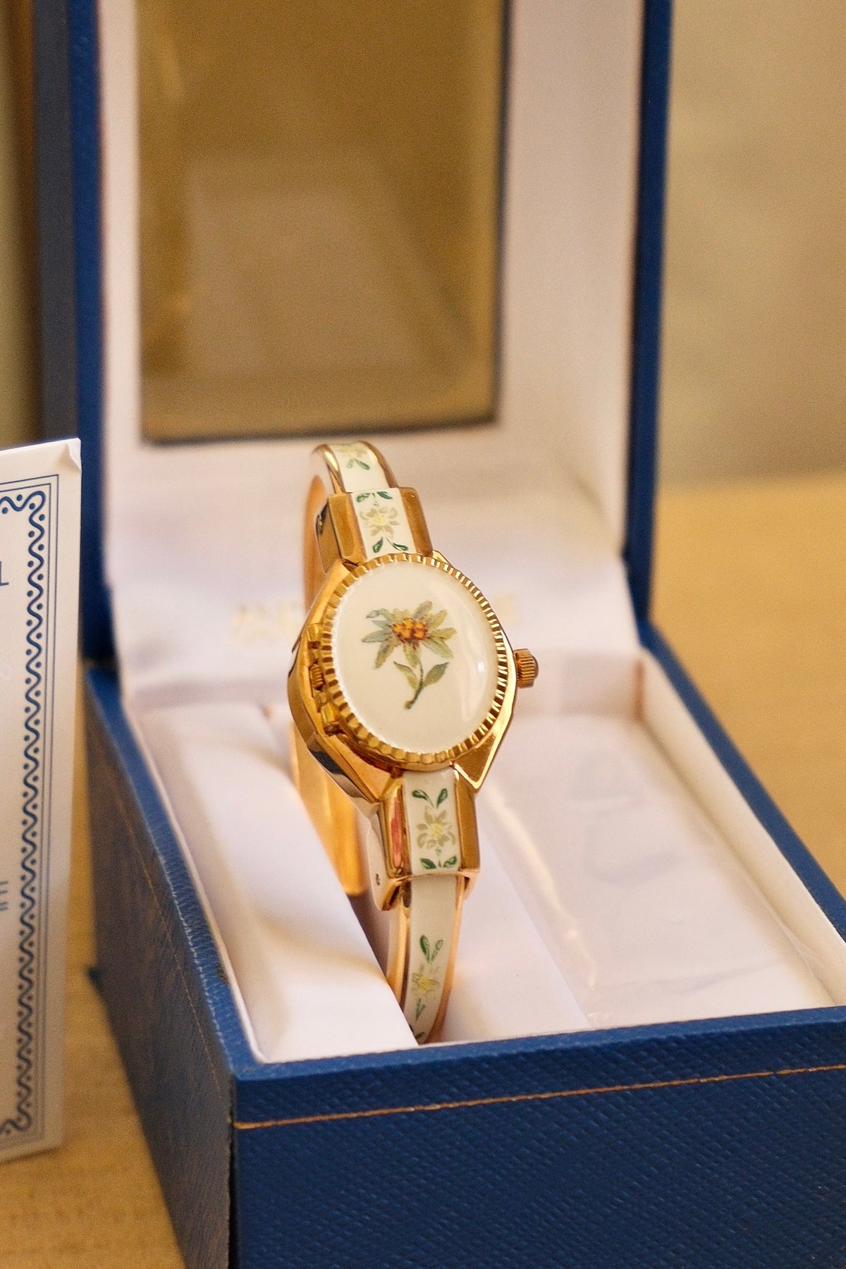 Vintage André Mouche Swiss Peek-a-Boo Cocktail Watch Enamel Bangle, Quartz