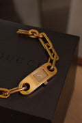 00s Vintage Ladies 6100L Gucci Gold Watch with Chain Link Bracelet in Box Working