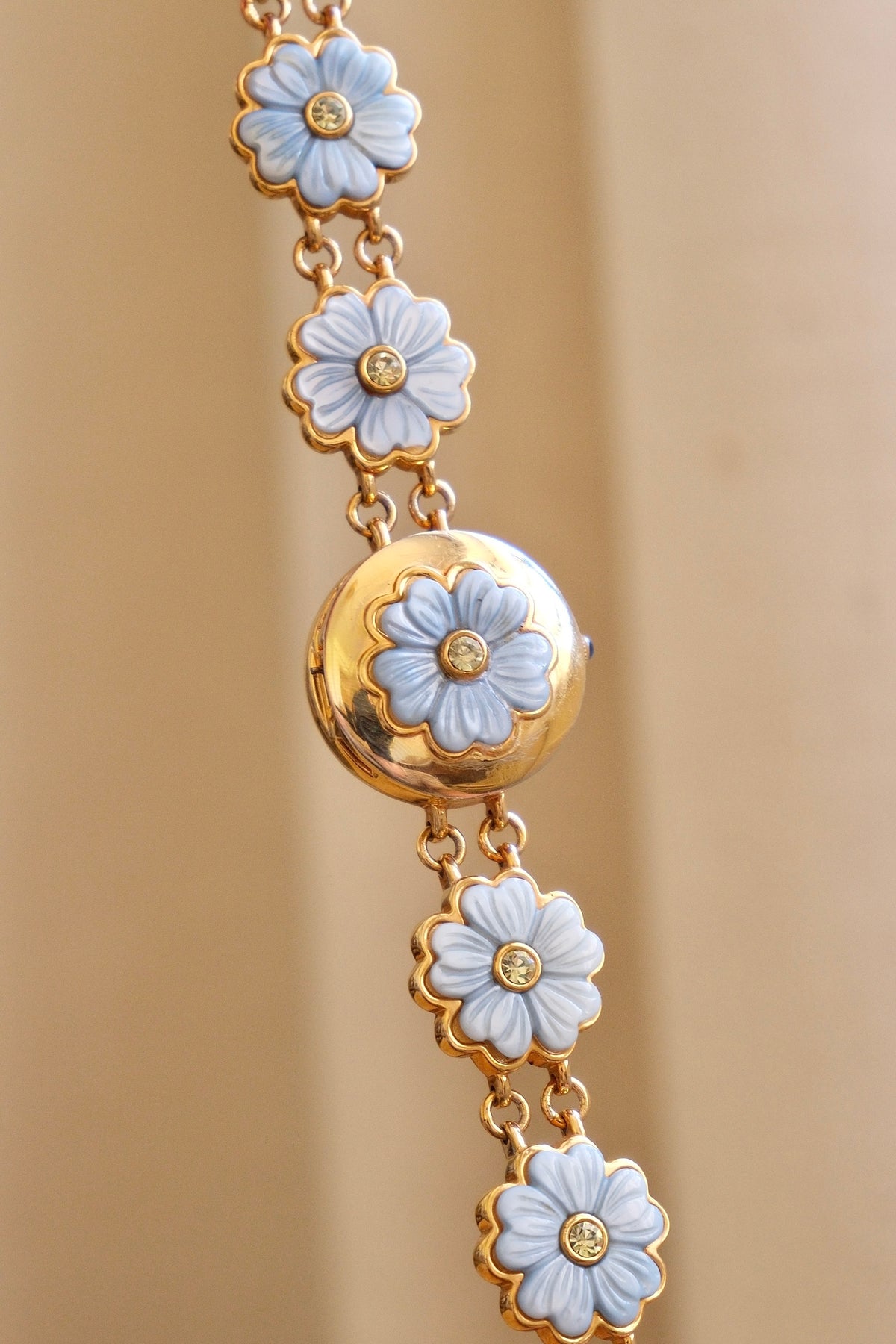 Very Rare Marcel Drucker Flower Peak a Boo Watch Pale Blue Carved Flowers Working