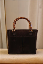 Vintage Gucci Bamboo Tote Bag Brown Suede with Bamboo Handles Circa 1980s