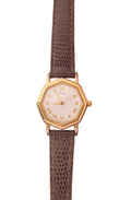 Vintage ladies gold hexagon Citizen face on a brown leather strap watch working