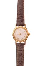 Vintage ladies gold hexagon Citizen face on a brown leather strap watch working