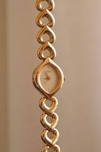 Rare Vintage Seiko Gold Heart Link Ladies Watch with a Teardrop Case Champagne Dial