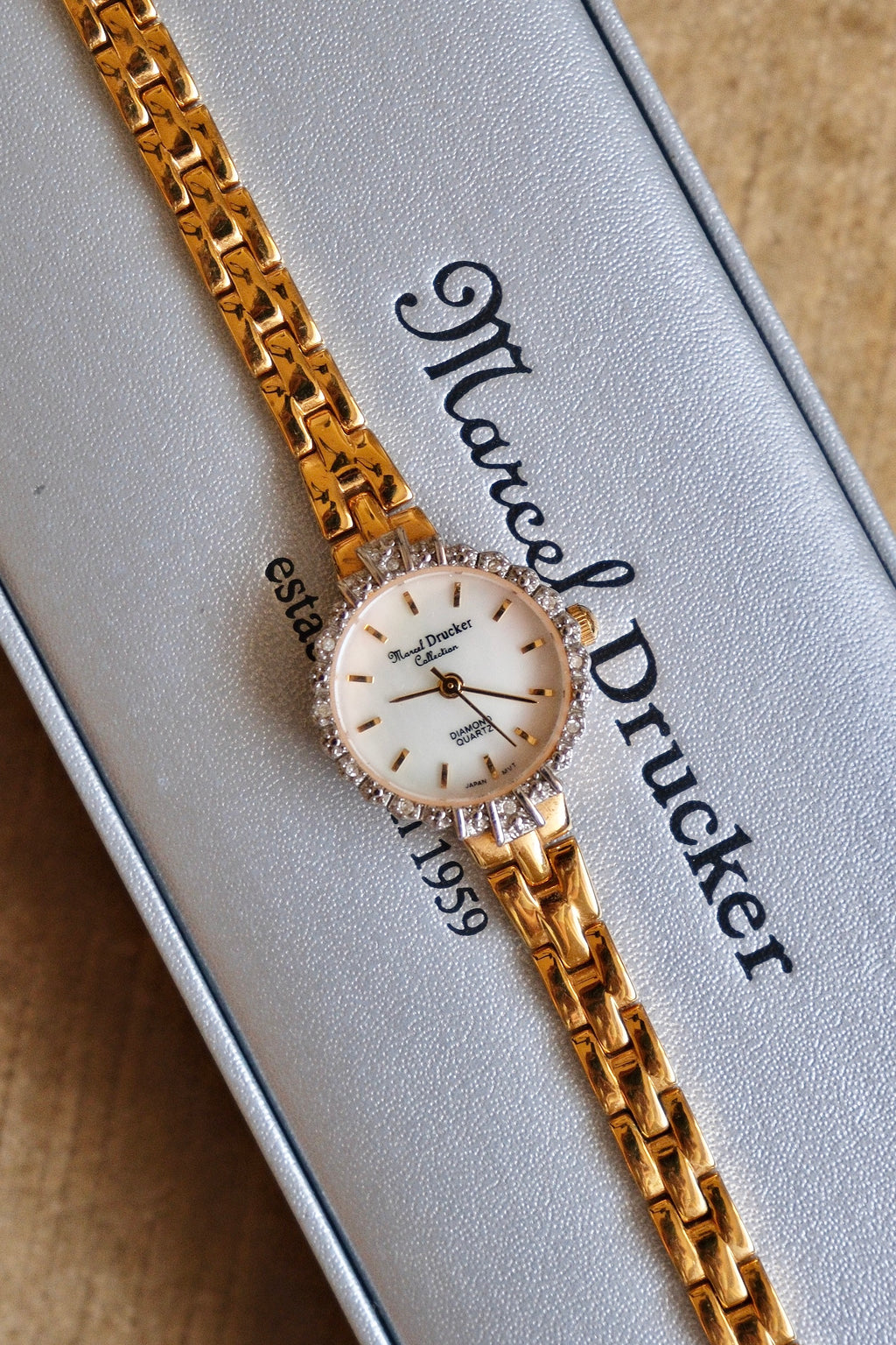 Rare Vintage 80s Marcel Drucker Oval Diamond Gold Cocktail Watch with Box & Papers