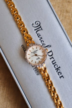 Rare Vintage 80s Marcel Drucker Oval Diamond Gold Cocktail Watch with Box & Papers