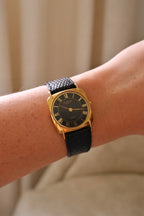 Unisex Ladies Mens Vintage 18k Gold Plated Black Leather Strap Raymond Weil Watch Working