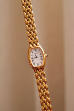 Vintage Seiko Ladies Quartz Watch Gold  Tonneau Case White Dial Roman Numerals  Watch
