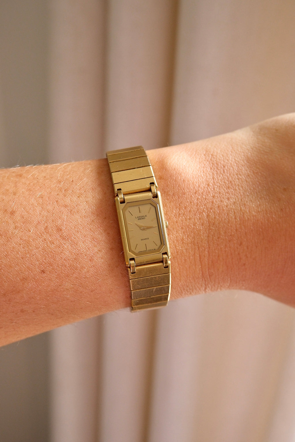 90s Vintage Ladies Ultra Thin Tank Lassale Seiko Gold Plated Watch Working in Box