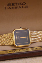 RARE 80s Seiko Lassale 6020 Gold Tank Watch Black Dial Watch in Box
