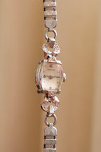 Rare Vintage Longines 14K White Gold Diamond Ladies Watch – Art Deco Style 1950s Swiss 17 Jewel Manual Wind Wristwatch