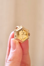 Rare 1970s Vintage Seiko Gold Mechanical Ring Watch Adjustbale Size Geometric Design