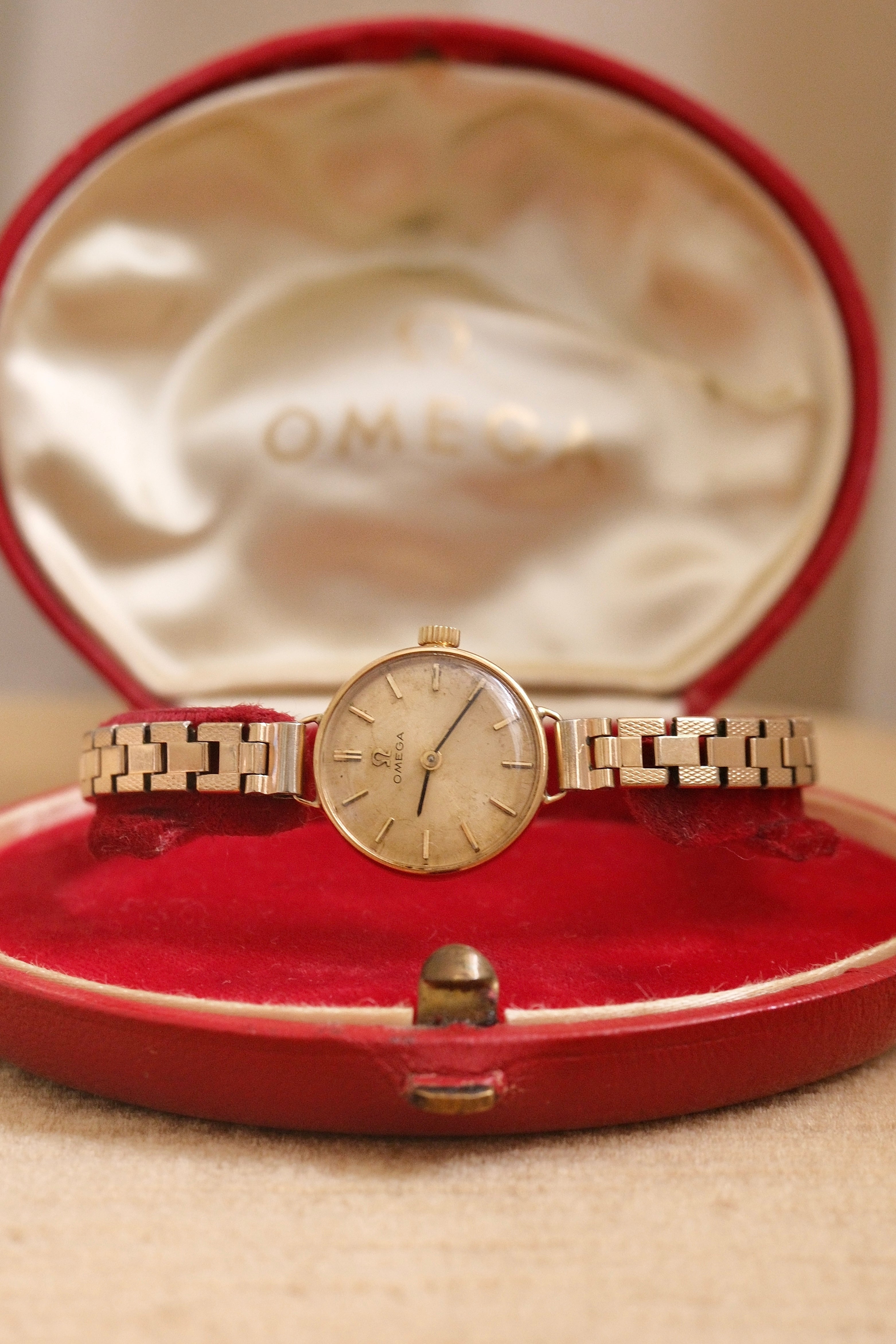 1960s Vintage 9ct Gold Omega Cocktail Watch Gold Plated Bracelet in Orginal Shell Omega Box Manual Wind