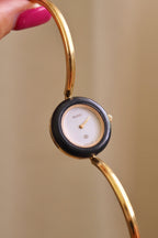 Vintage Gucci 1100L Gold Plated Interchangeable Watch with Black Bezel White Dial