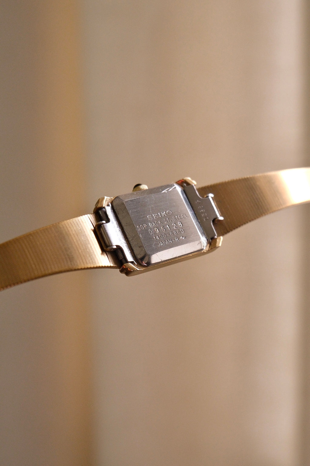 Rare 1980s Ladies Gold Plater Seiko Tank Watch with Roman Numeral Dial