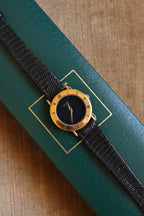 90s Ladies Gold-Plated Gucci 3000L Quartz Watch with Black Leather Strap in Box