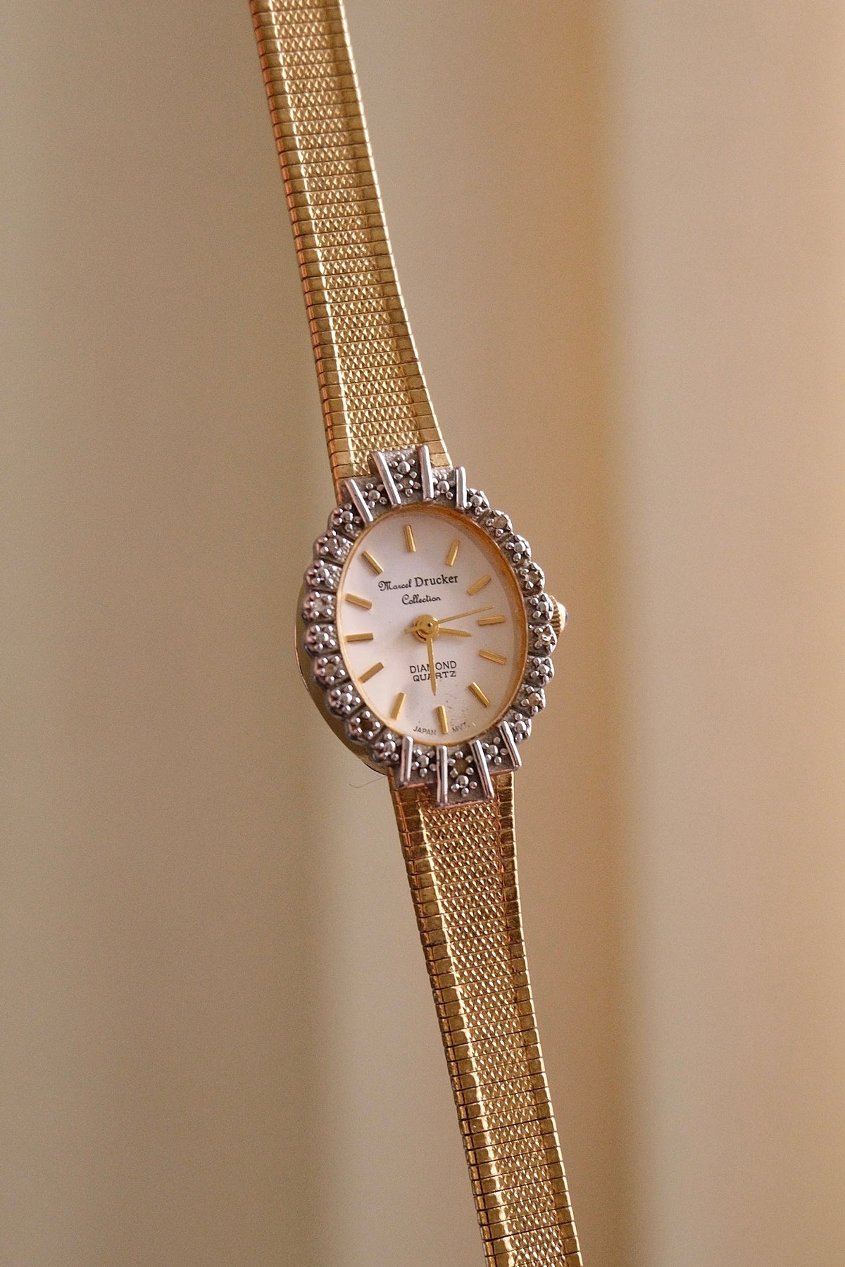 Rare Vintage 80s Marcel Drucker Oval Diamond Gold Cocktail Watch with Box & Papers