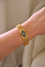 Vintage 90s Ladies Seiko Black Dial Gold Tank Watch Working