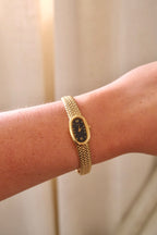 Vintage 1980s/1990s Ladies Gold Seiko Watch – Black Dial – Dainty Bracelet Watch