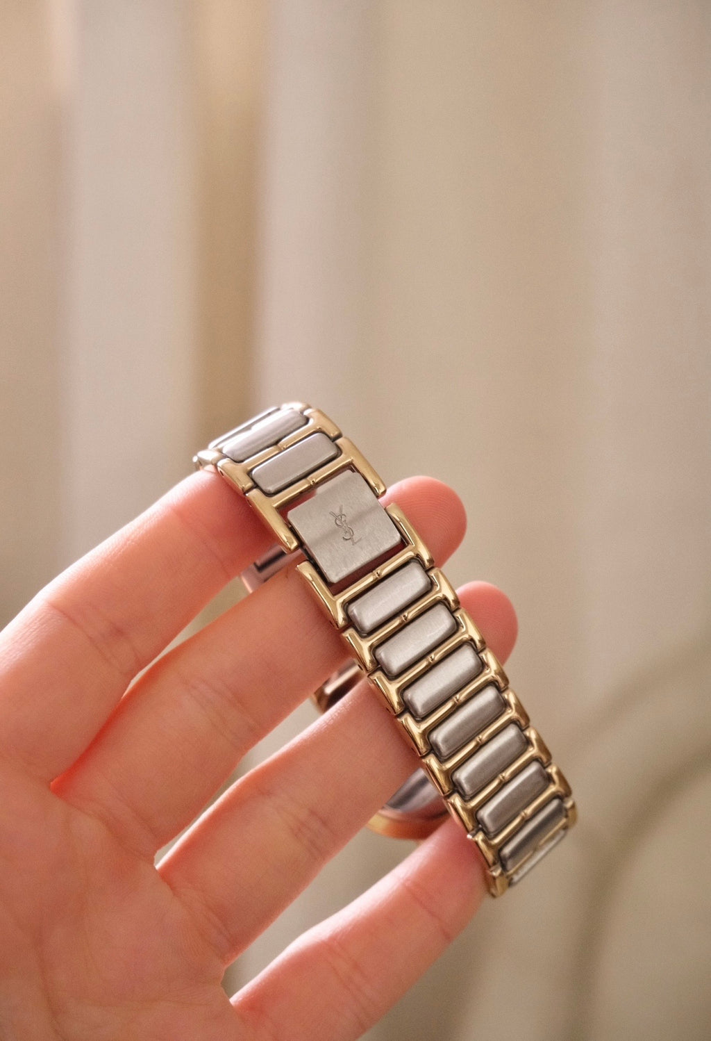 Vintage YSL Ladies Dual Tone White Dial Watch Working