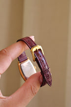 Near Mint Vintage 90s Seiko Noie Baignoire Style Burgendy Leather Strap Watch Working