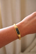 Vintage Ladies 1500L Gold Gucci Horsebit Watch with Black Dial in Box