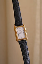 Rare ladies' Christian Dior 90s watch with tank-style rectangular dial, and black leather strap