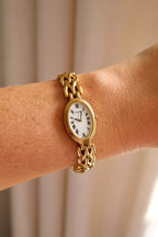 90s Vintage Ladies Oval Gold Seiko Watch White Dial Roman Numerals