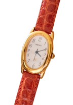 Vintage Ladies Seiko Oval ‘Baignoire’ Style Leather Strap Gold Watch Working