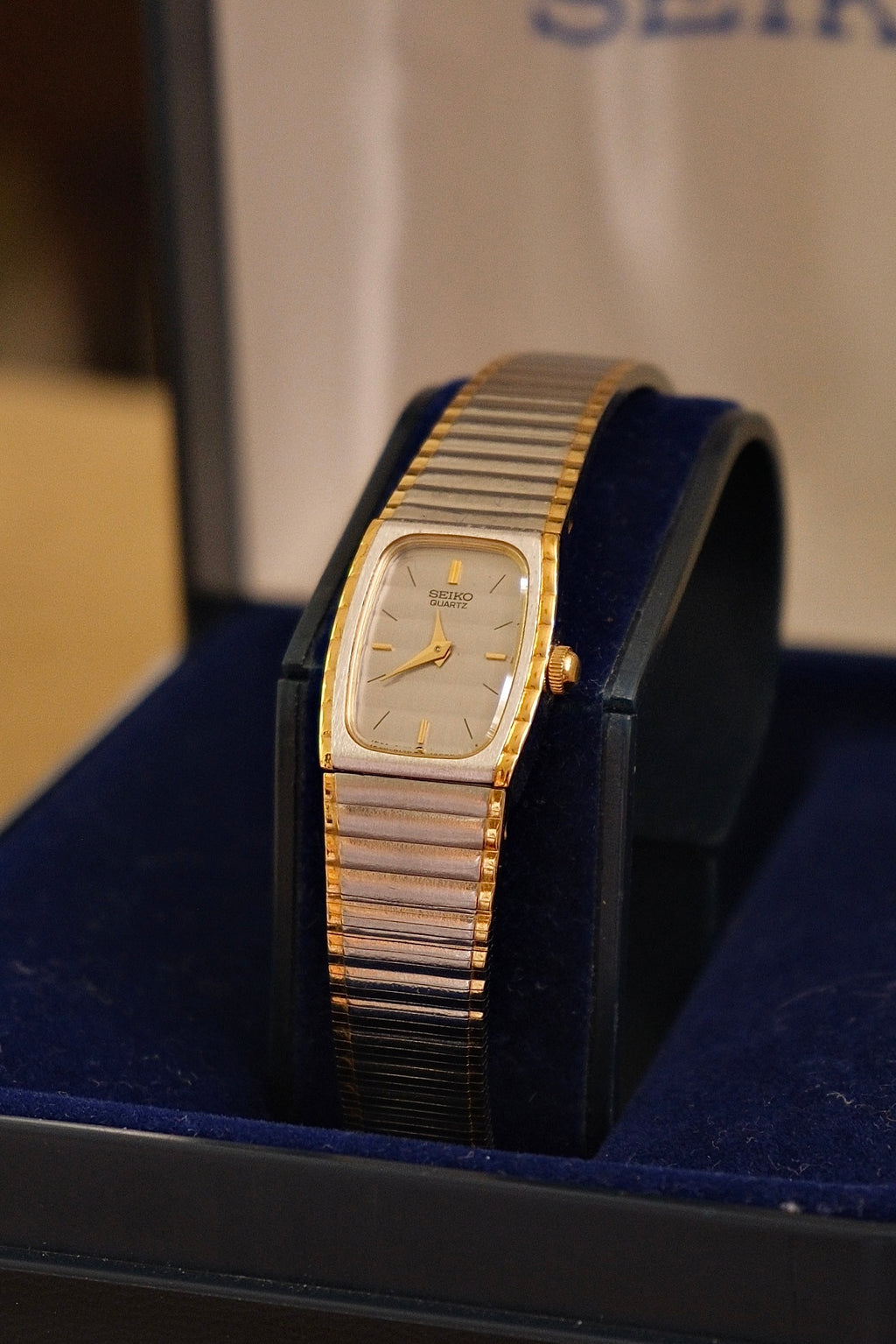 Vintage Ladies Two Tone Seiko Watch in Box with Safety Chain