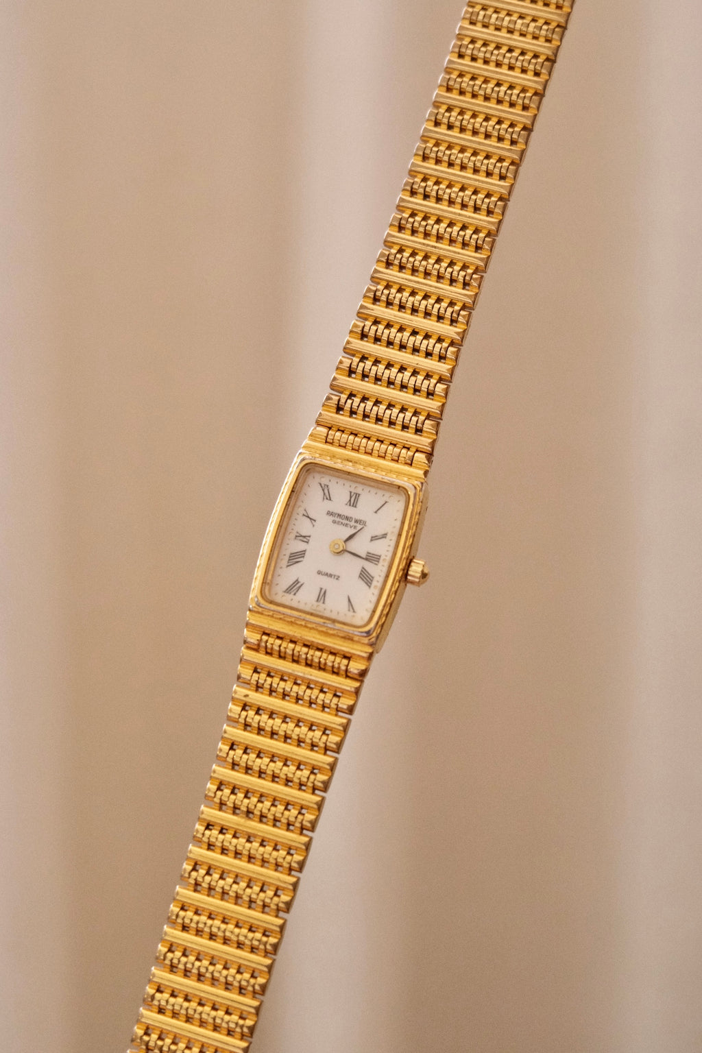 Rare Vintage Ladies 18k Gold Plated Raymond Weil Tank Watch in Box
