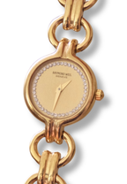 1990s Vintage Ladies 18k Gold Plated Raymond Weil Crystal Accent Dial Watch Working