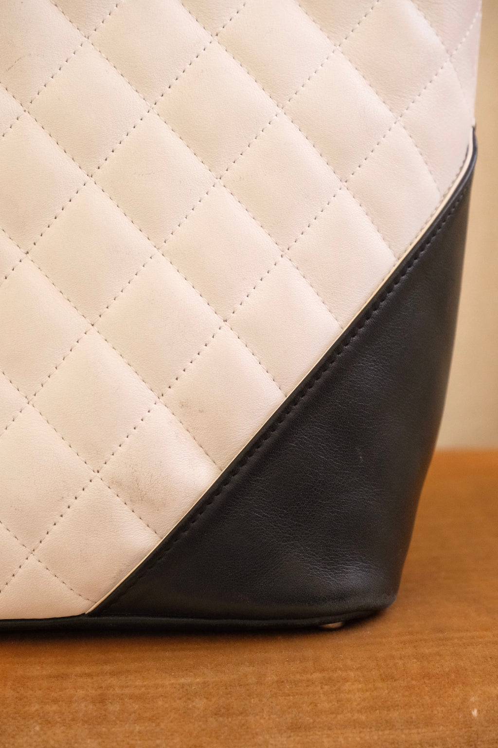 Authentic 2004 Chanel Cambon Tote Bag White Black Quilted Leather Shoulder Bag