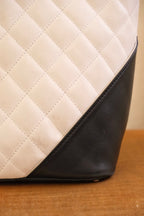 Authentic 2004 Chanel Cambon Tote Bag White Black Quilted Leather Shoulder Bag