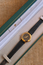 90s Ladies Gold-Plated Gucci 3000L Quartz Watch with Black Leather Strap in Box