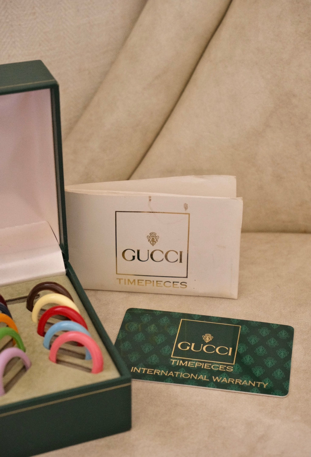Vintage 1990 Gucci 11/12.2 Interchangeable Bezel Watch Gold Plated Swiss Ladies Watch Original Box