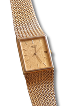 Vintage Unisex Gold Seiko Rectangular Date Quartz Watch Champagne Dial and Mesh Bracelet Strap