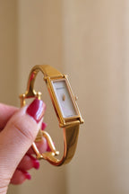 Vintage Gucci 1500L Gold Bangle Watch with Mother of Pearl Dial, 90s Quartz Working in Box