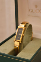 Vintage Ladies 1500L Gold Gucci Horsebit Watch with Black Dial in Box