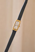 Vintage Raymond Weil Tank Watch: 18k Gold Plated, Leather Strap, Working