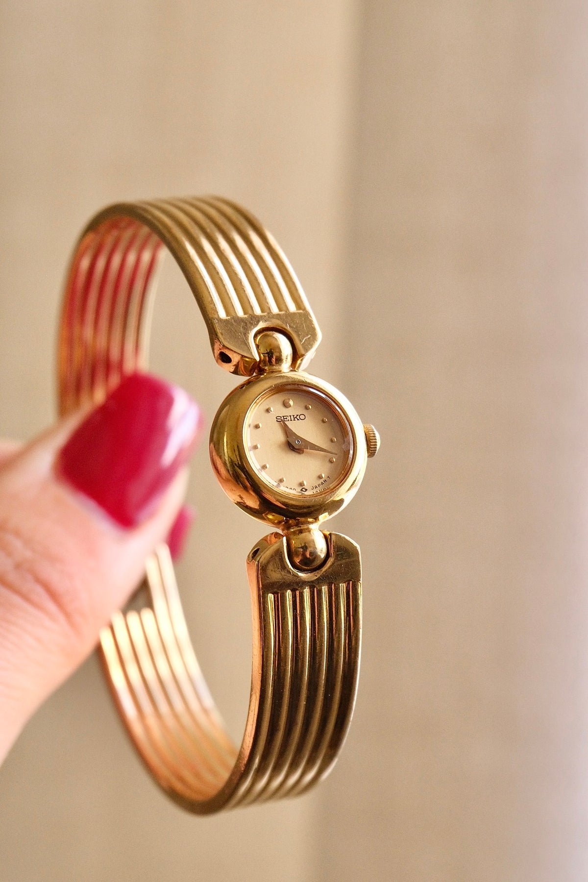 Rare & Petite Vintage 1990s Gold-Plated Ladies' Seiko Quartz Watch With Semi Bangle